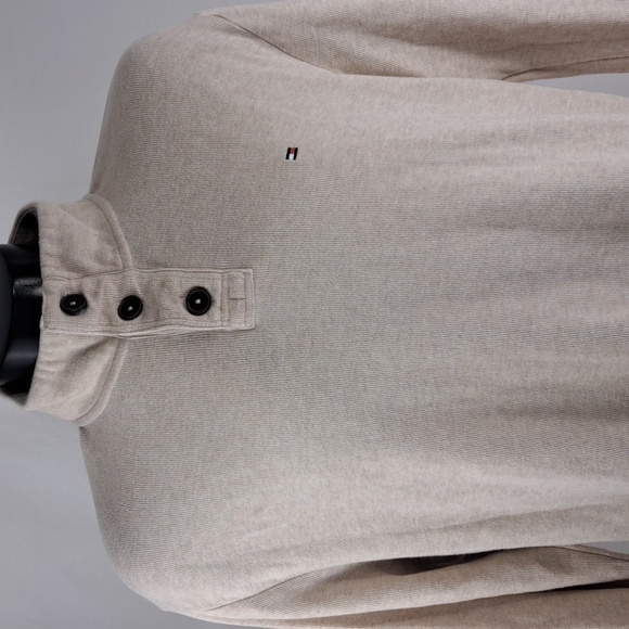 2012 Tommy Hilfiger flag 3 button cream mock neck pullover sweater  men's XL - Picture 1 of 4
